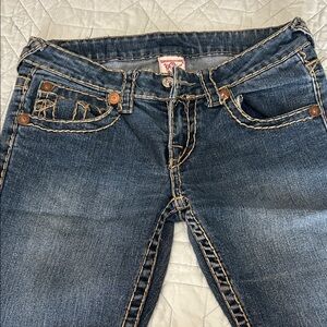 True Religion Women's Dark Blue Skinny Jeans with Contrast Stitching